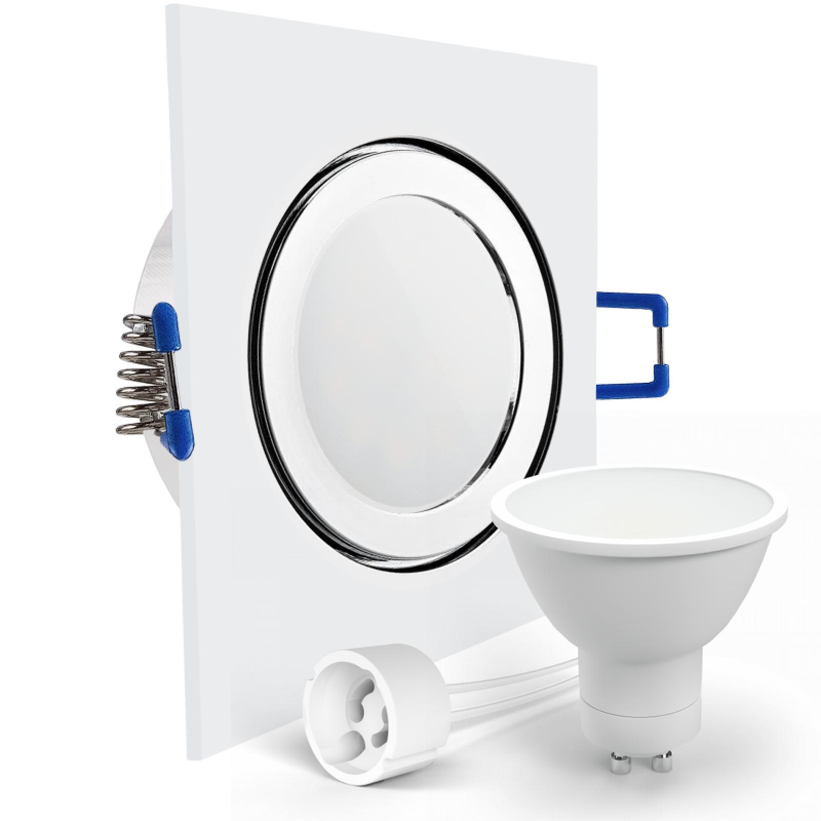  LED Deckenspot Feuchtraum IP44 Chrom glänzend eckig quadratisch Glas Einbaudurchmesser Ø 60mm - 85mm Tiefe 64mm Fassung 1,2W LED Lichtfarbe warmweiß GU10 230V